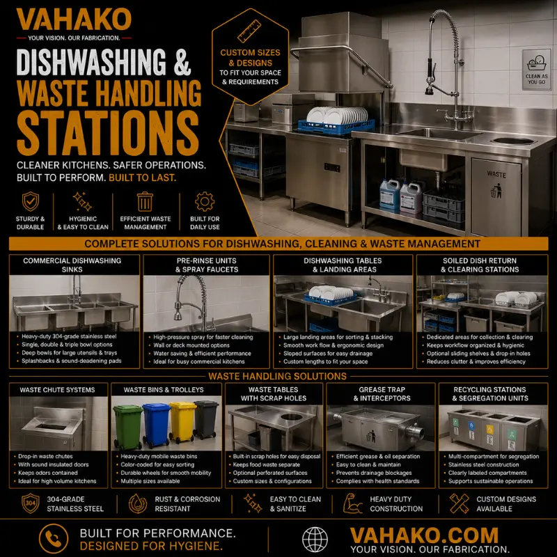 Commercial dishwashing station and stainless steel grease trap manufactured in Sri Lanka