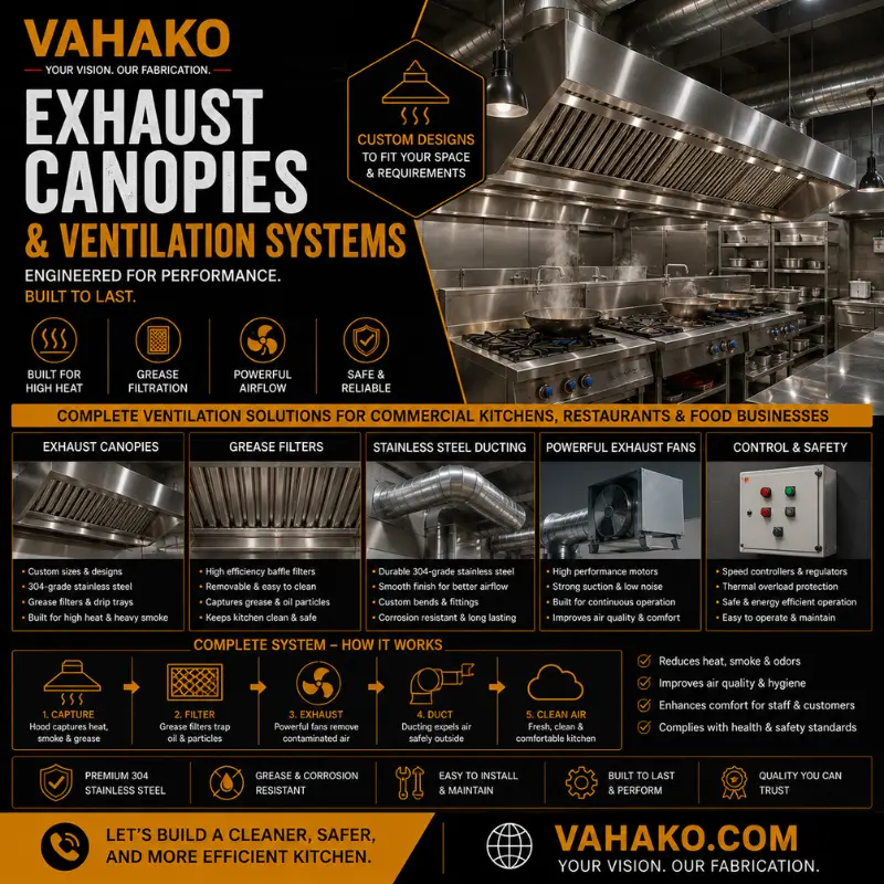 Commercial kitchen exhaust canopy and ventilation system manufactured in Sri Lanka