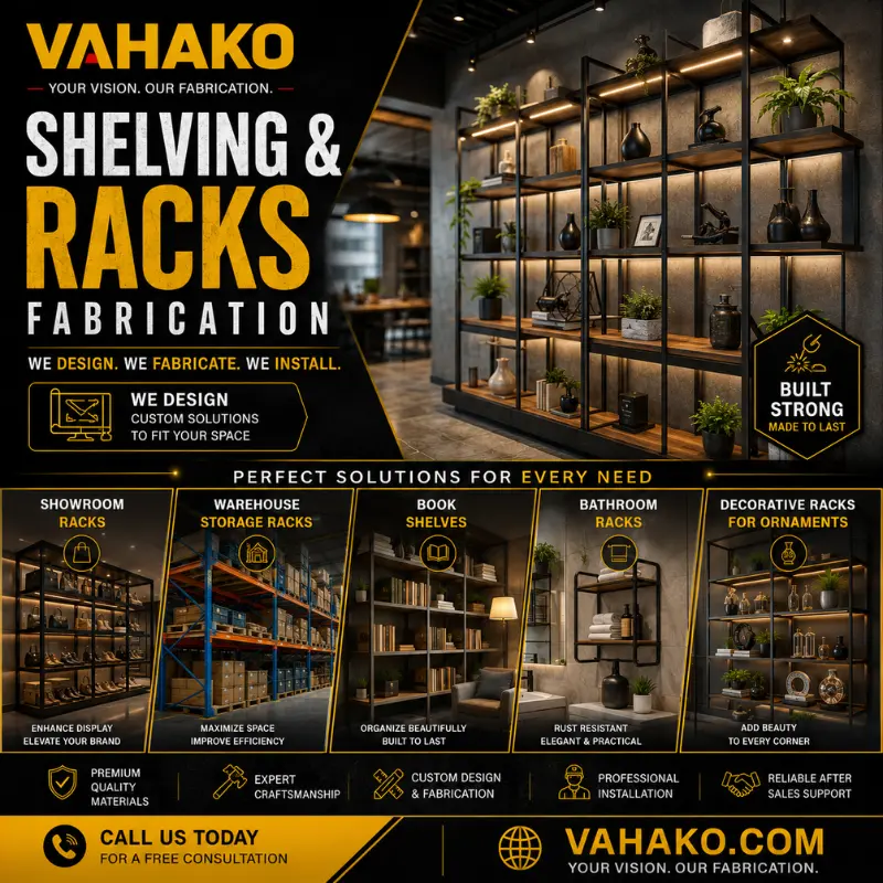 Custom shelving and rack fabrication for shops, warehouses and commercial spaces in Sri Lanka