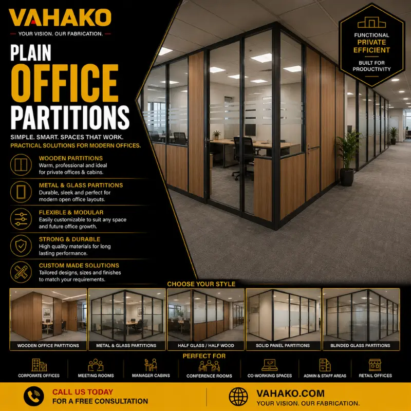 Plain office room partitions made from metal or wood